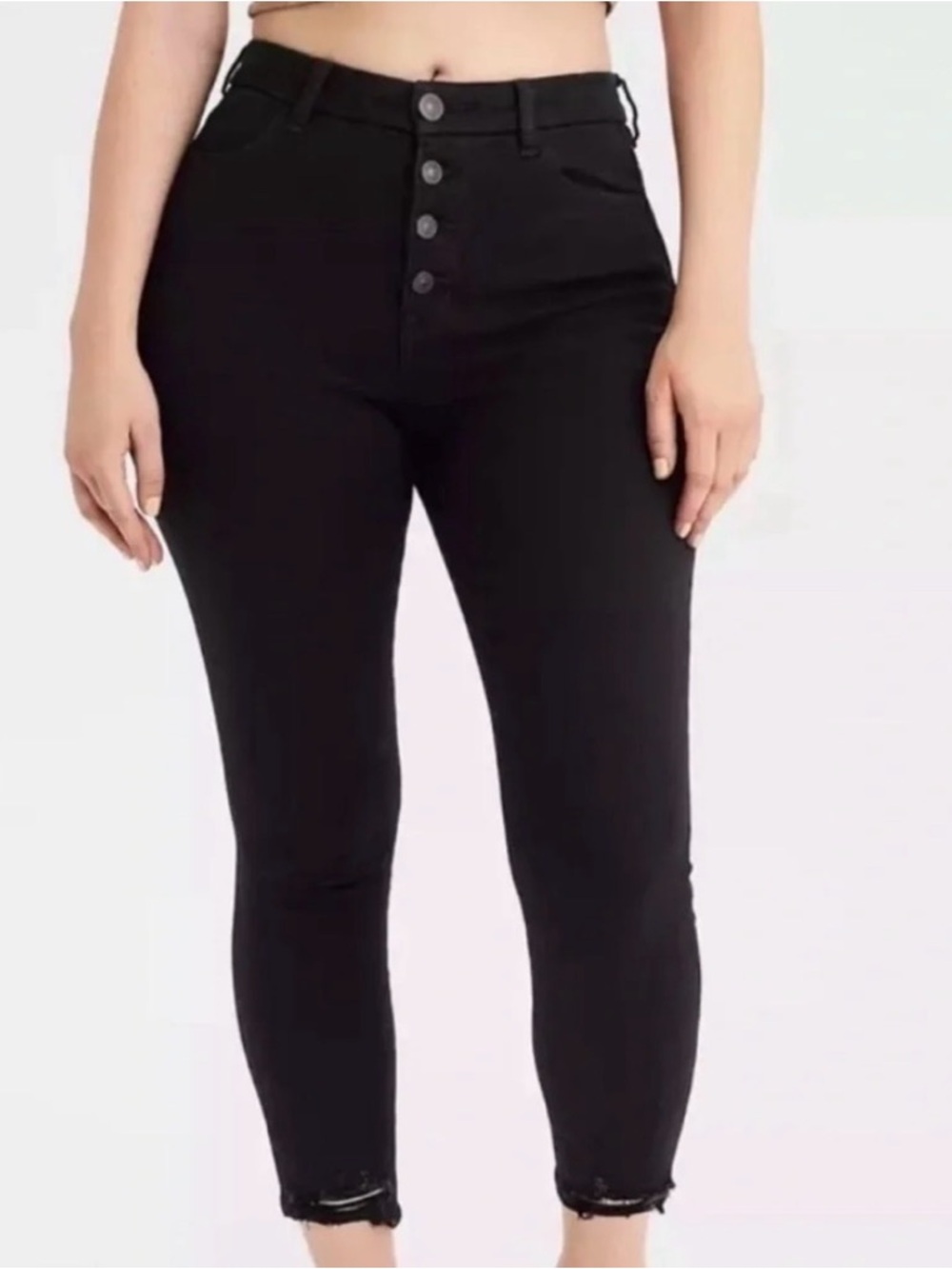 American Eagle Outfitters Black High-Rise Cropped Button-Fly Jeans
